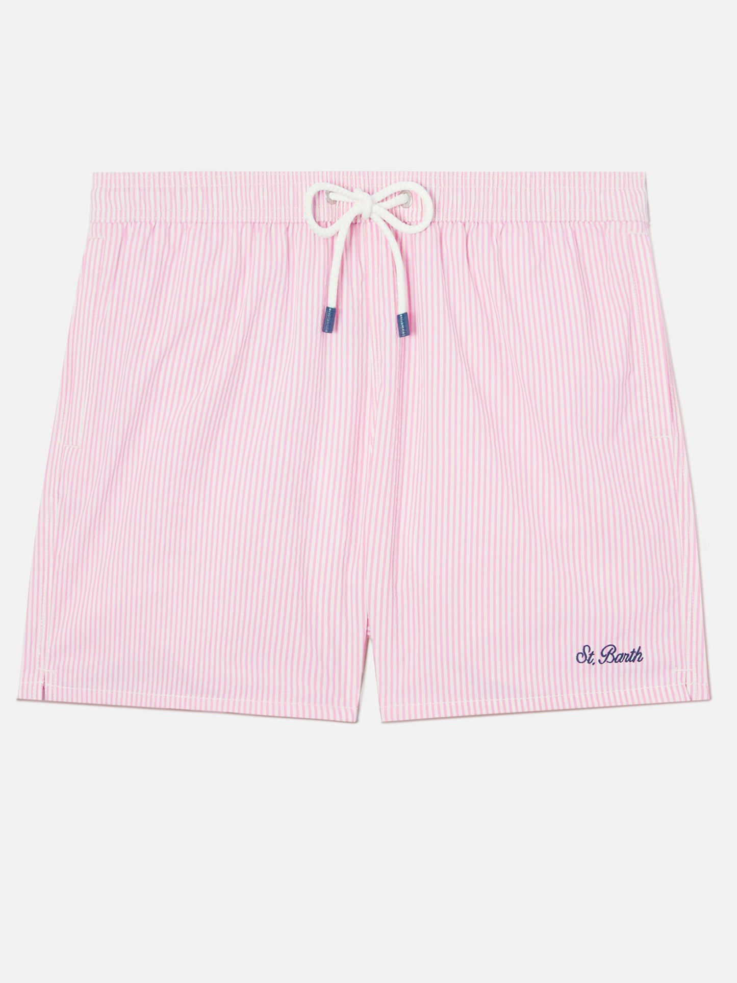 Patmos seersucker striped swim shorts in pink and white