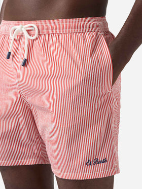 Patmos seersucker striped swim shorts in red and white