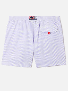 Patmos seersucker striped swim shorts in lilac and white
