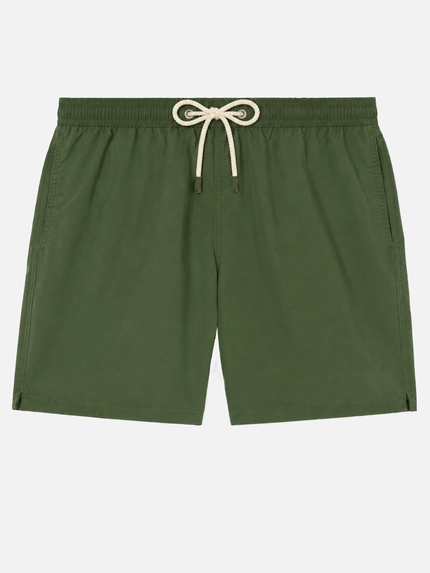 Short de bain Patmos vert militaire avec effet usé et logo brodé 