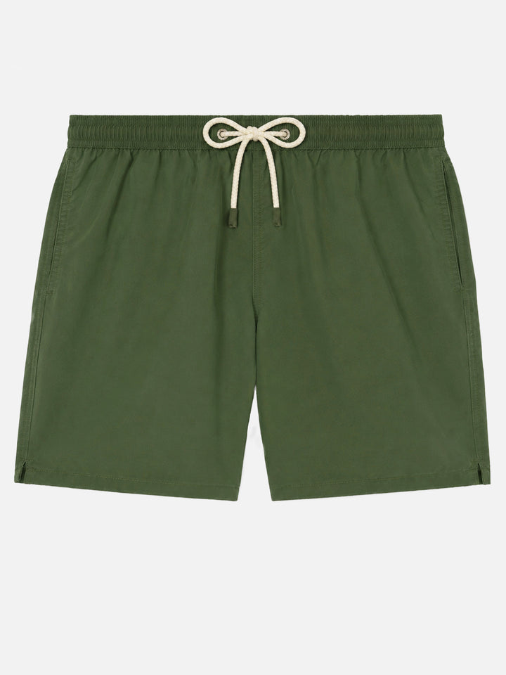 Costume mare Patmos verde militare con effetto used e ricamo logo