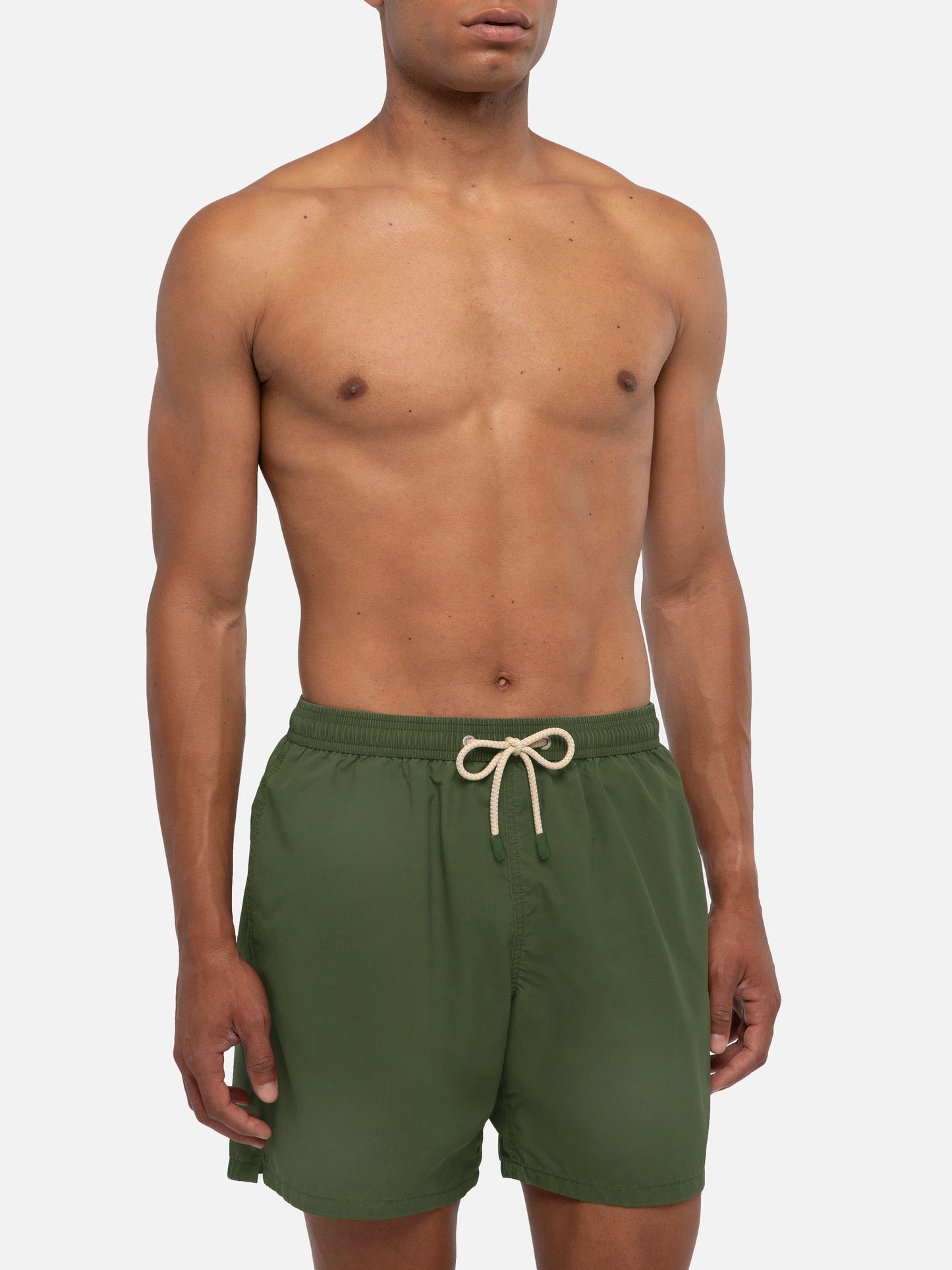 Short de bain Patmos vert militaire avec effet usé et logo brodé 
