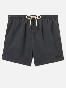 Patmos swim shorts in black with used effect and logo embroidery