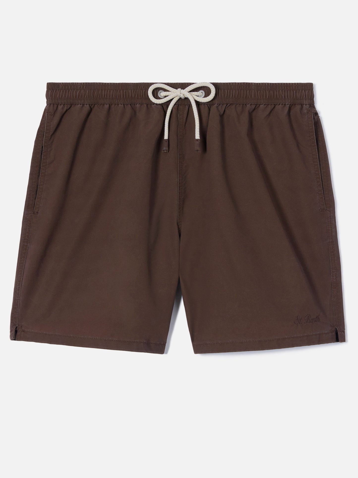 Short de bain Patmos marron avec effet usé et broderie logo 
