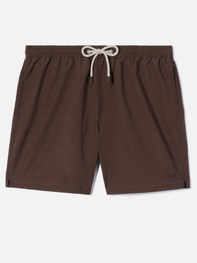 Short de bain Patmos marron avec effet usé et broderie logo 