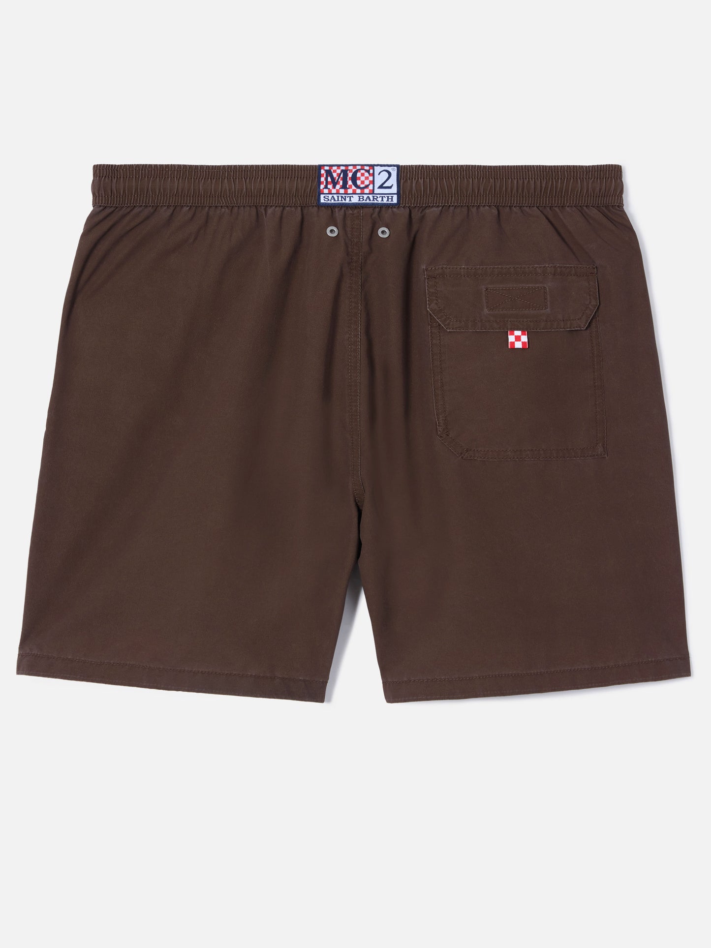 Short de bain Patmos marron avec effet usé et broderie logo 
