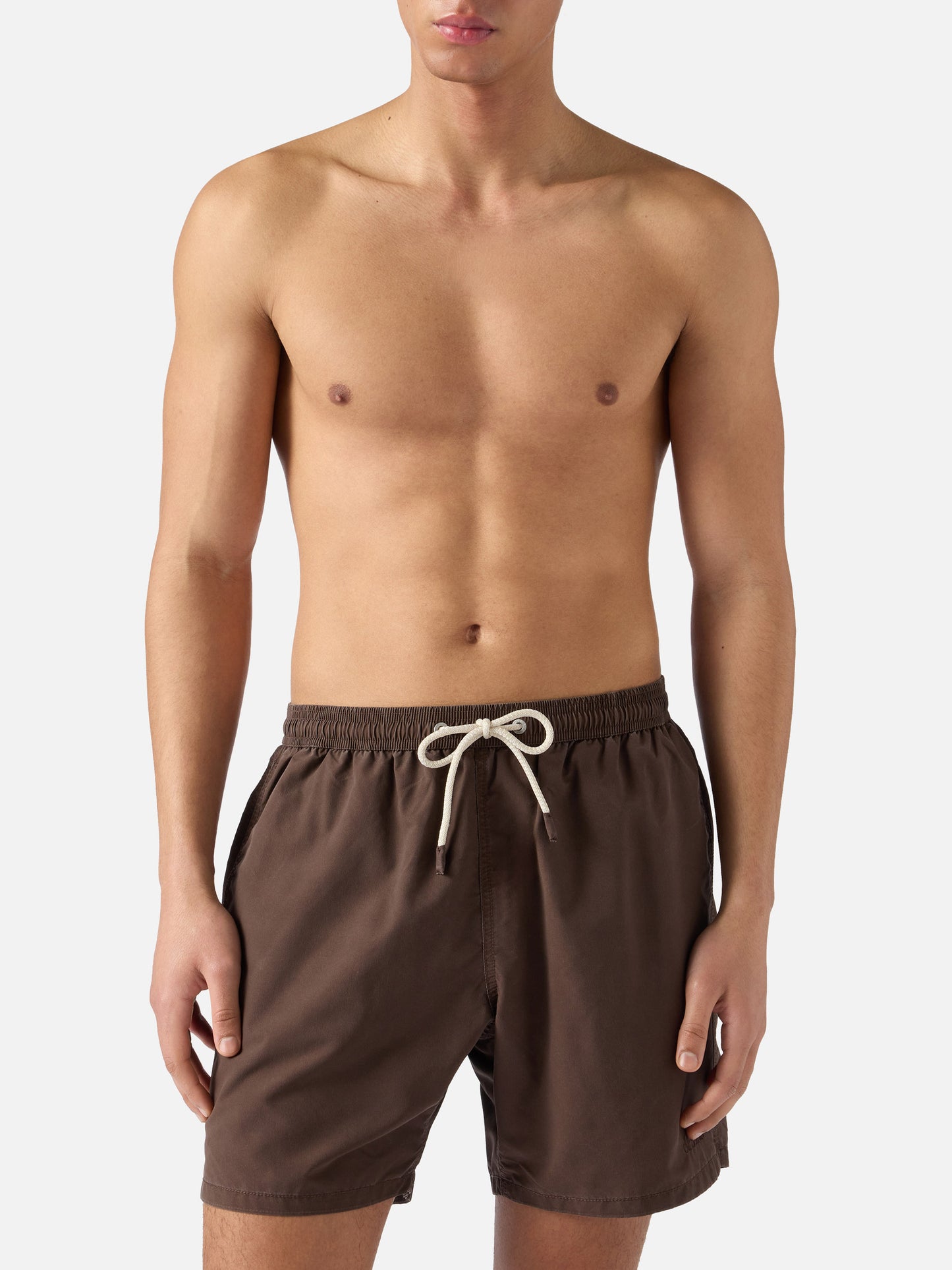 Short de bain Patmos marron avec effet usé et broderie logo 