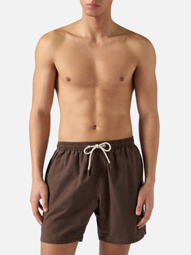 Short de bain Patmos marron avec effet usé et broderie logo 