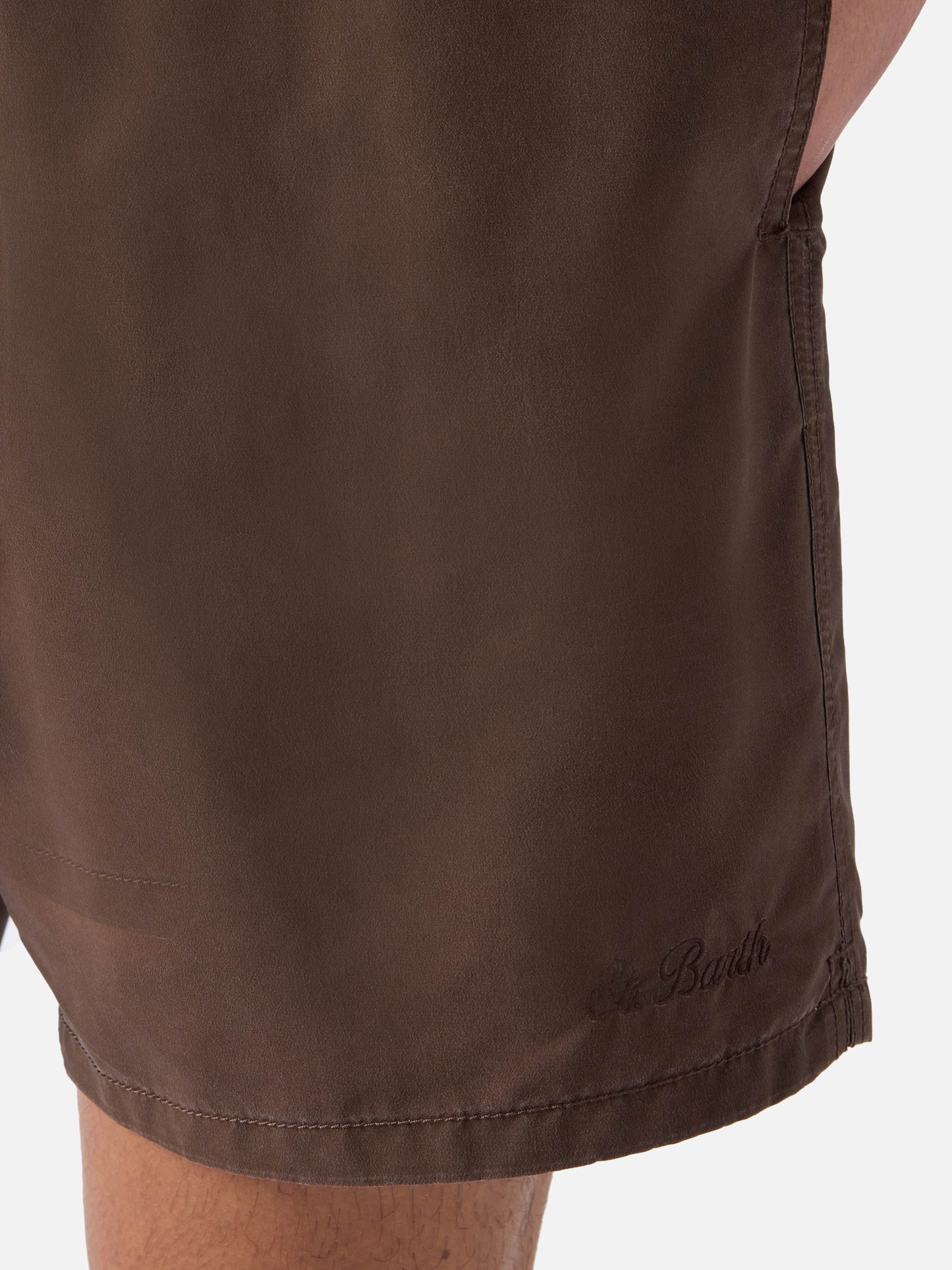 Short de bain Patmos marron avec effet usé et broderie logo 