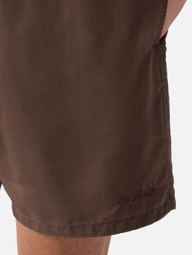 Short de bain Patmos marron avec effet usé et broderie logo 