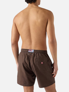 Short de bain Patmos marron avec effet usé et broderie logo 
