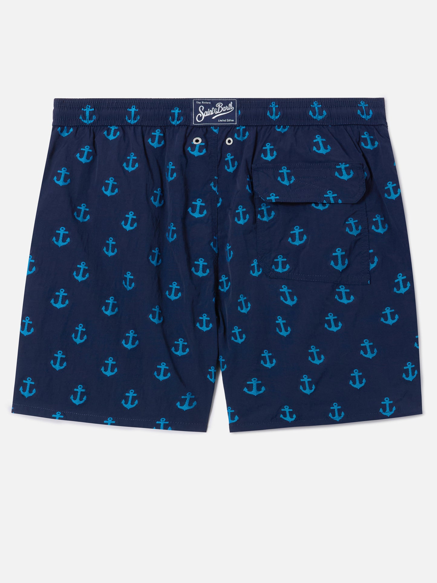 Patmos swim shorts in blue with all-over anchor print