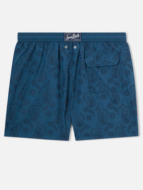 Patmos-Badeshorts aus blauem Sangallo mit Stickerei 