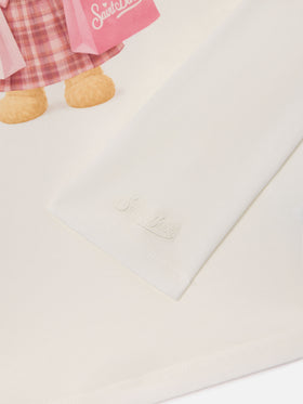 Camiseta de manga larga White Penny de algodón orgánico con estampado de oso de peluche 
