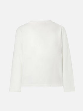 Penny long-sleeve cotton T-shirt in white with Trudi bear terry appliqué | TRUDI SPECIAL EDITION