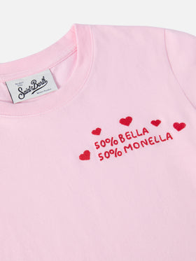 Penny Langarm-T-Shirt aus Baumwolle in Rosa mit Bella e Monella-Stickerei