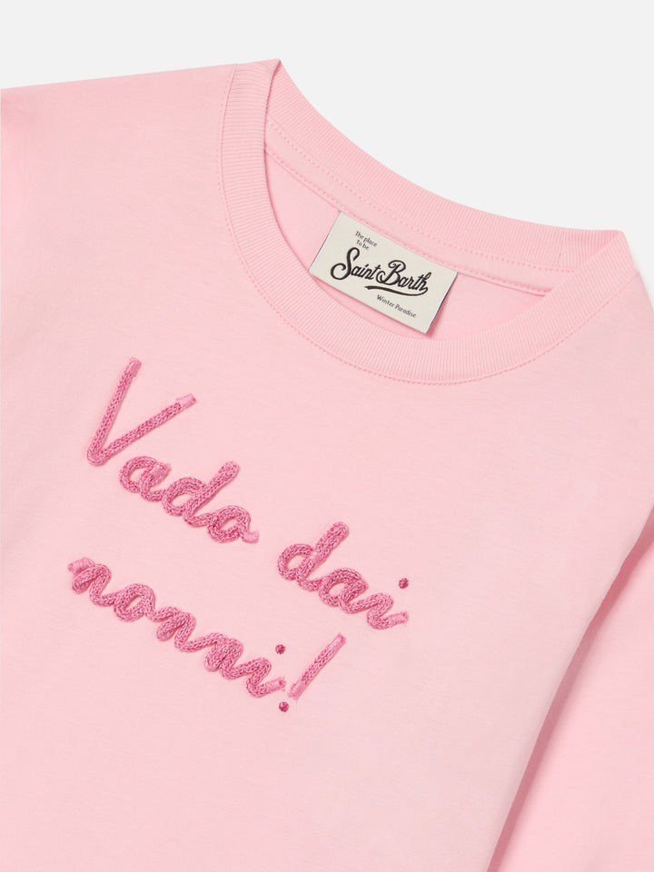 Pink Penny organic cotton long sleeve t-shirt with Vado Dai Nonni embroidery