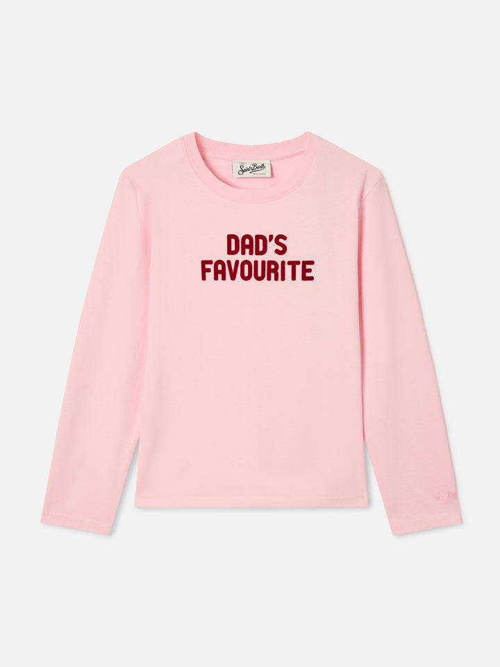 T-shirt Penny rosa a manica lunga in cotone con stampa flock Dad's Favourite