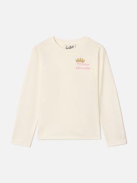 Cream Penny cotton long sleeve t-shirt with Miss Sono Stancata embroidery