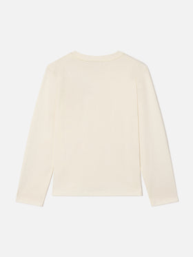 Cream Penny cotton long sleeve t-shirt with Miss Sono Stancata embroidery