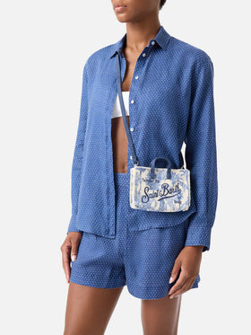 Micro Phone canvas bag with toile de jouy print and contrasting logo