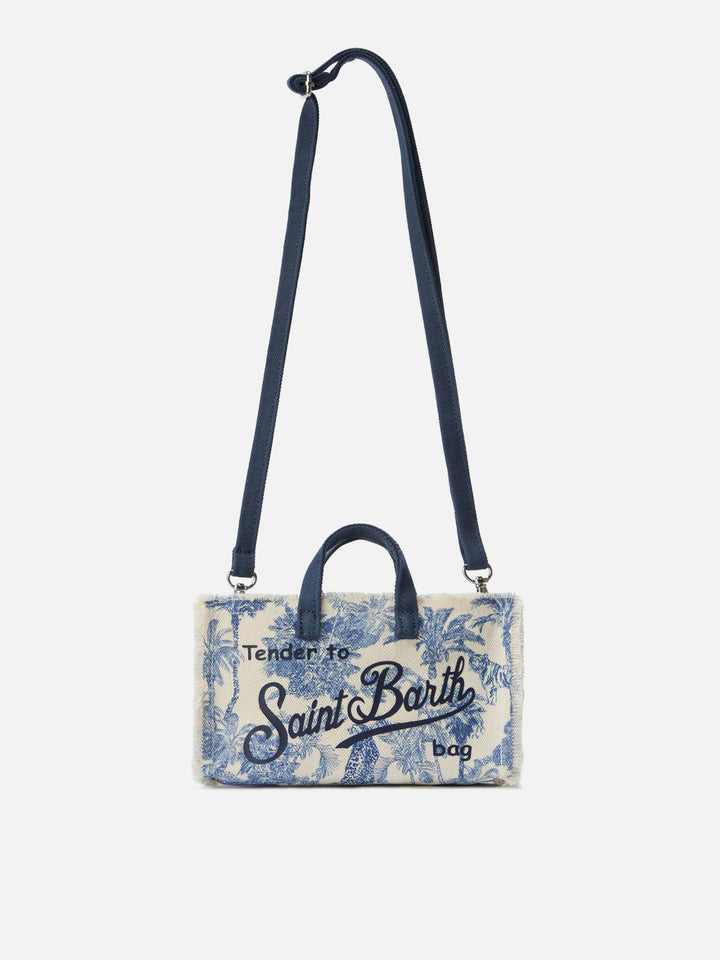 Micro Phone canvas bag with toile de jouy print and contrasting logo