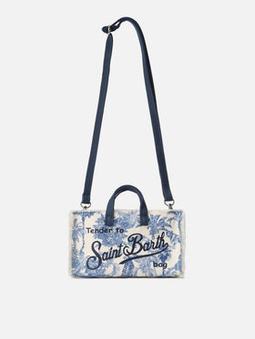 Micro Phone canvas bag with toile de jouy print and contrasting logo