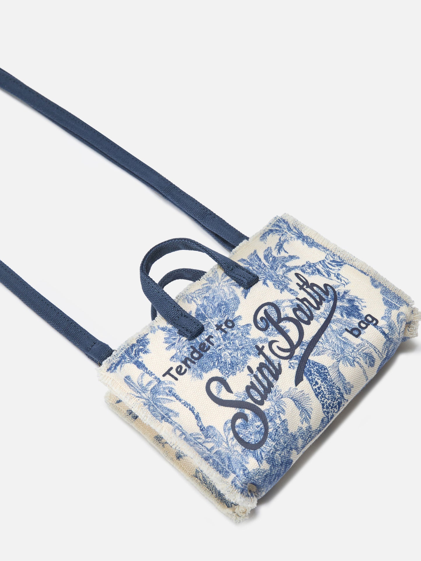 Micro Phone canvas bag with toile de jouy print and contrasting logo