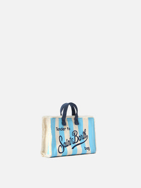 Sac en toile Micro Phone à rayures blanches et bleu clair avec logo contrasté 