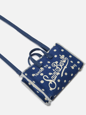 Sac en toile Micro Phone bleu à pois avec logo contrasté 
