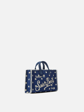 Sac en toile Micro Phone bleu à pois avec logo contrasté 