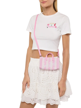 Cotton canvas Phone Bag with pink striped print - MC2 Saint Barth