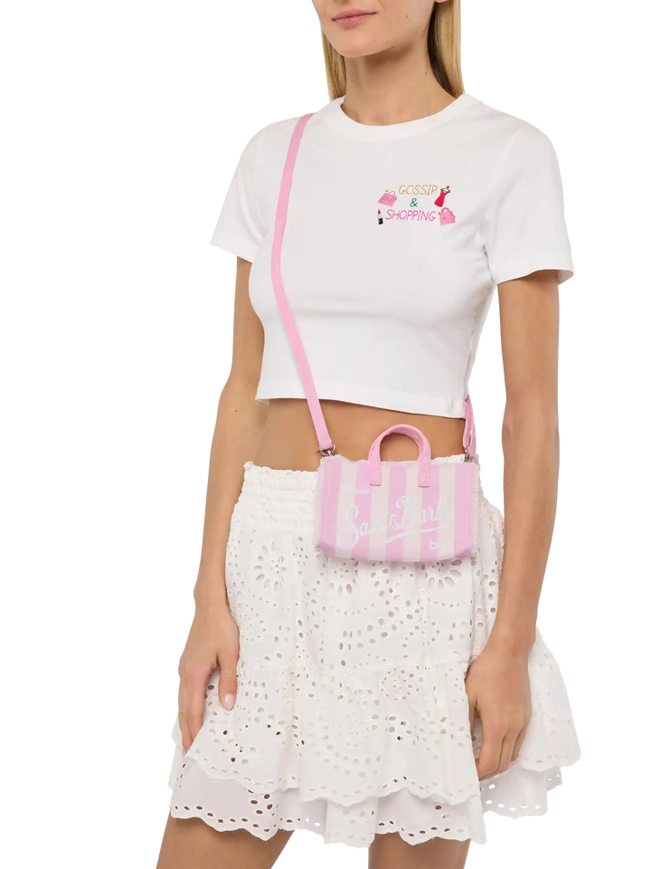 Cotton canvas Phone Bag with pink striped print - MC2 Saint Barth