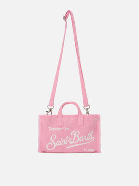 micro Phone solid pink linen bag with contrasting logo