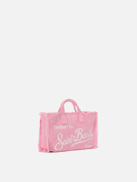 micro Phone solid pink linen bag with contrasting logo