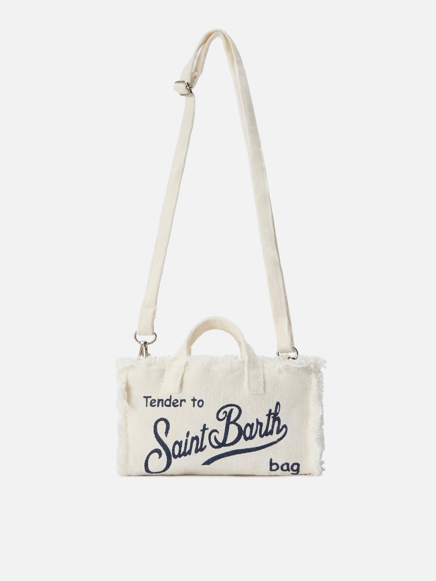 micro Phone solid white linen bag with contrasting logo