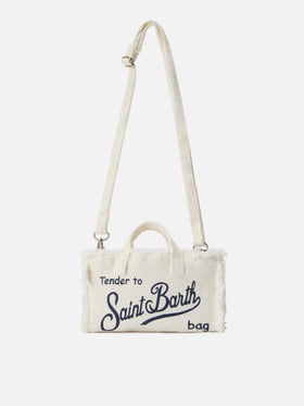 micro Phone solid white linen bag with contrasting logo
