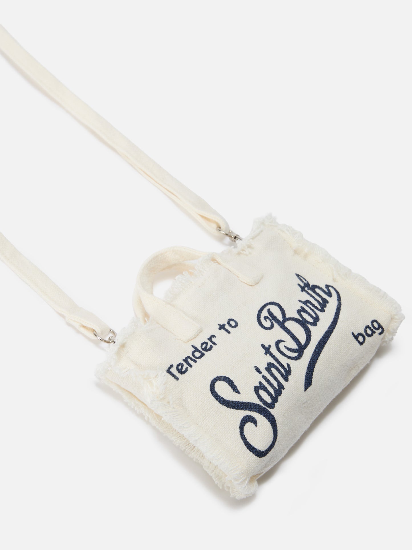 micro Phone solid white linen bag with contrasting logo
