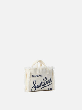 micro Phone solid white linen bag with contrasting logo