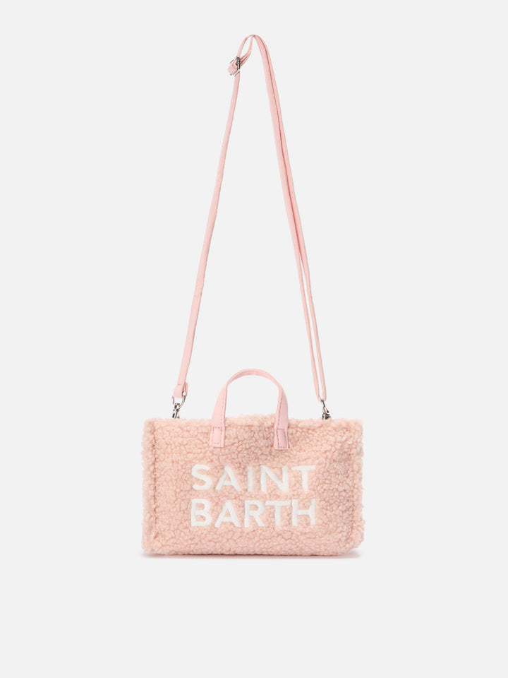 Pink Phone Bag in teddy fabric with logo embroidery