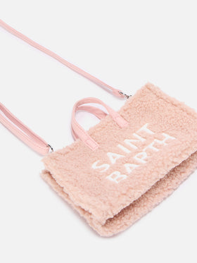 Rosa Phone Bag aus Teddy-Stoff mit gesticktem Logo 