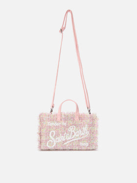 Phone Bag rosa en tweed con bordado del logo 