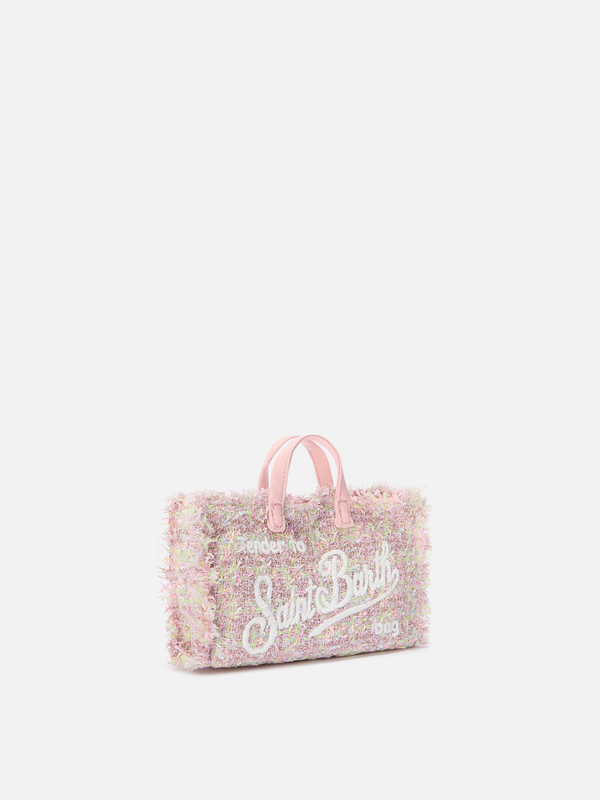 Phone Bag rosa en tweed con bordado del logo 