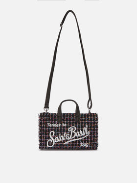 Bolso para teléfono negro en tweed con bordado del logo 