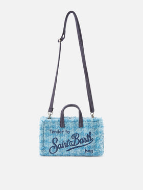 Phone Bag azzurra in tweed con ricamo logo