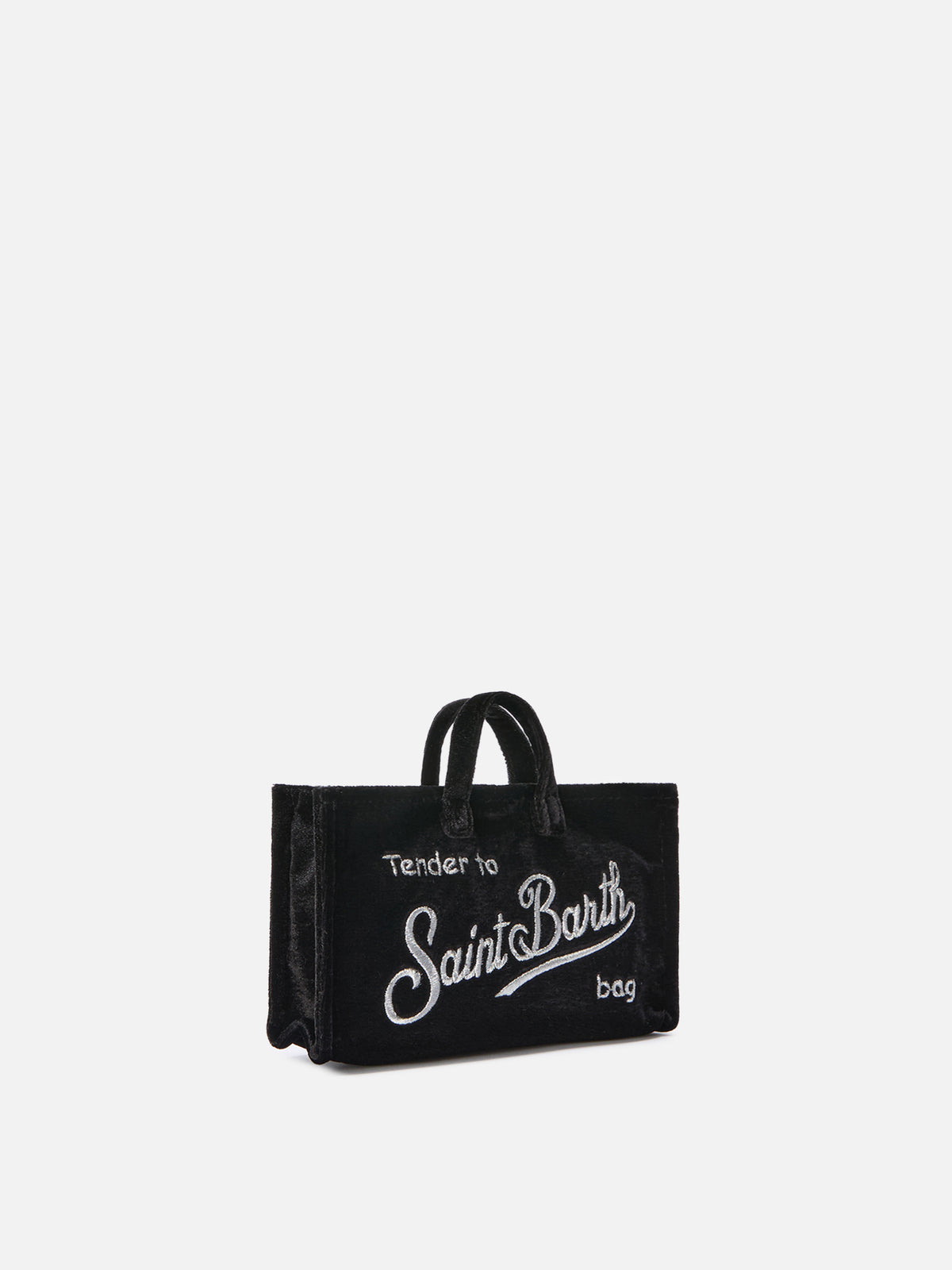 Schwarze Phone Bag aus Samt mit Logostickerei 