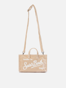 Mini-Handytasche aus beigefarbenem Samt