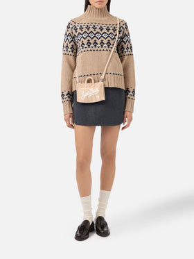 Mini-Handytasche aus beigefarbenem Samt