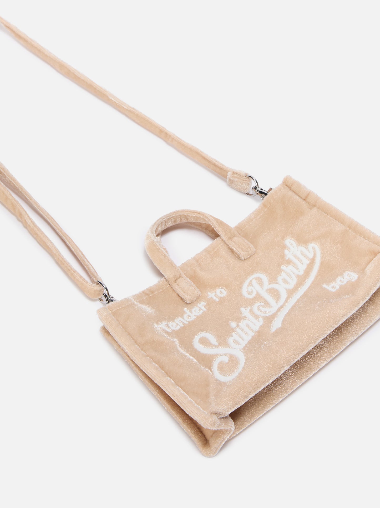 Mini-Handytasche aus beigefarbenem Samt