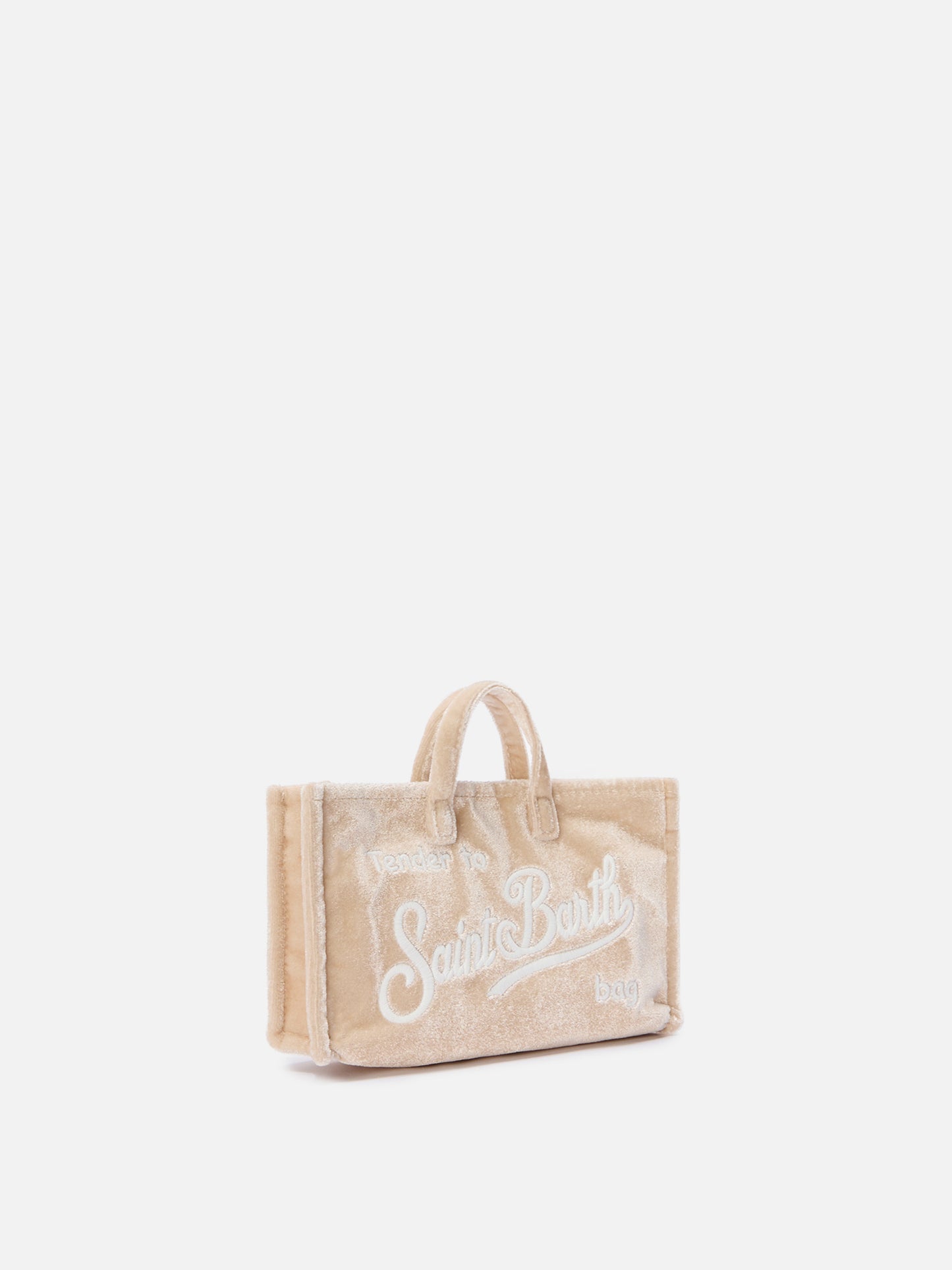 Mini-Handytasche aus beigefarbenem Samt